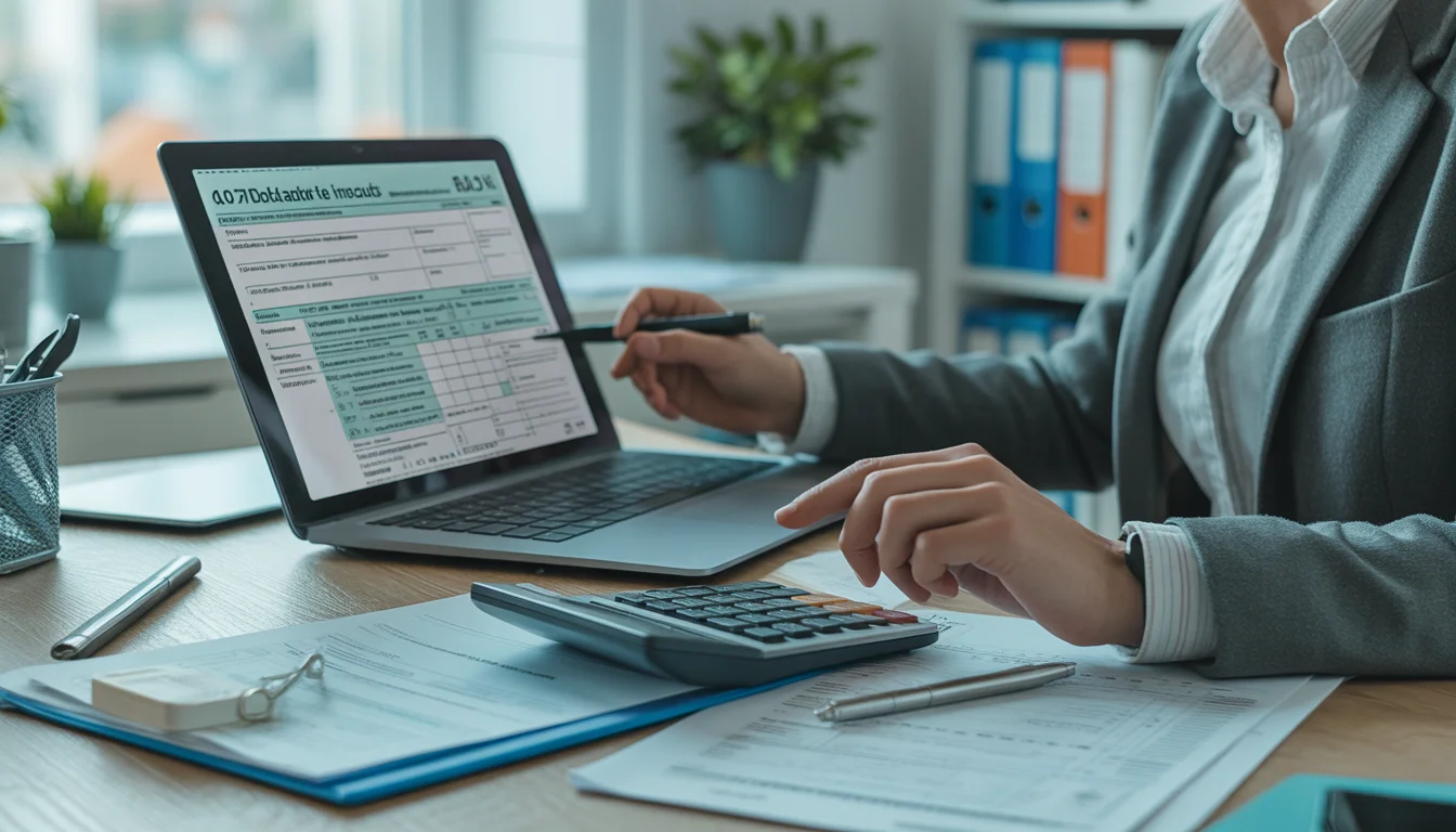 Un adulte consulte un formulaire générique sur ordinateur avec des documents