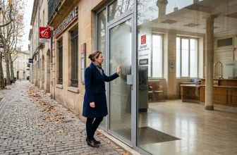Femme devant un magasin fermé, rue parisienne automne