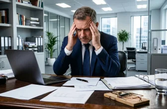 Professionnel fatigué se tenant la tête dans son bureau moderne