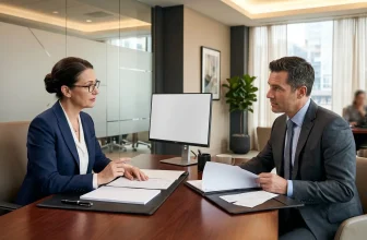 Deux professionnels discutent à une table de réunion