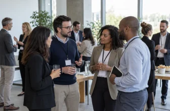 Des professionnels échangent lors d’un événement de networking générique