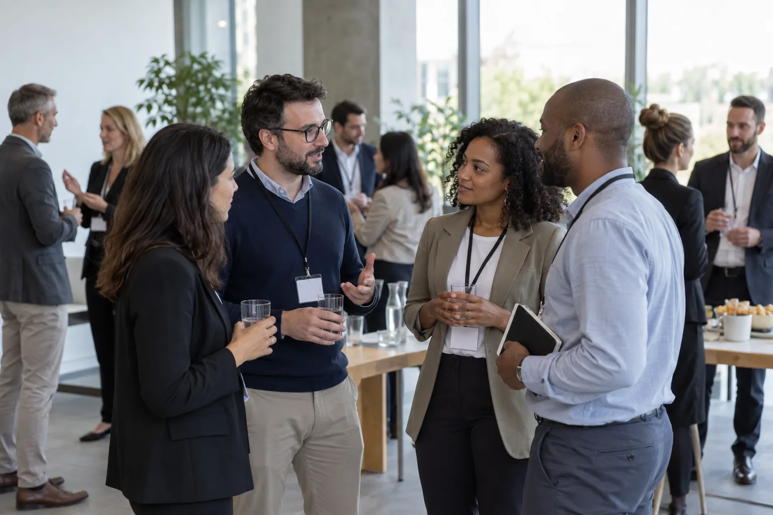 Des professionnels échangent lors d’un événement de networking générique