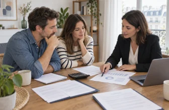 Un couple étudie son budget et ses crédits avec une conseillère financière.